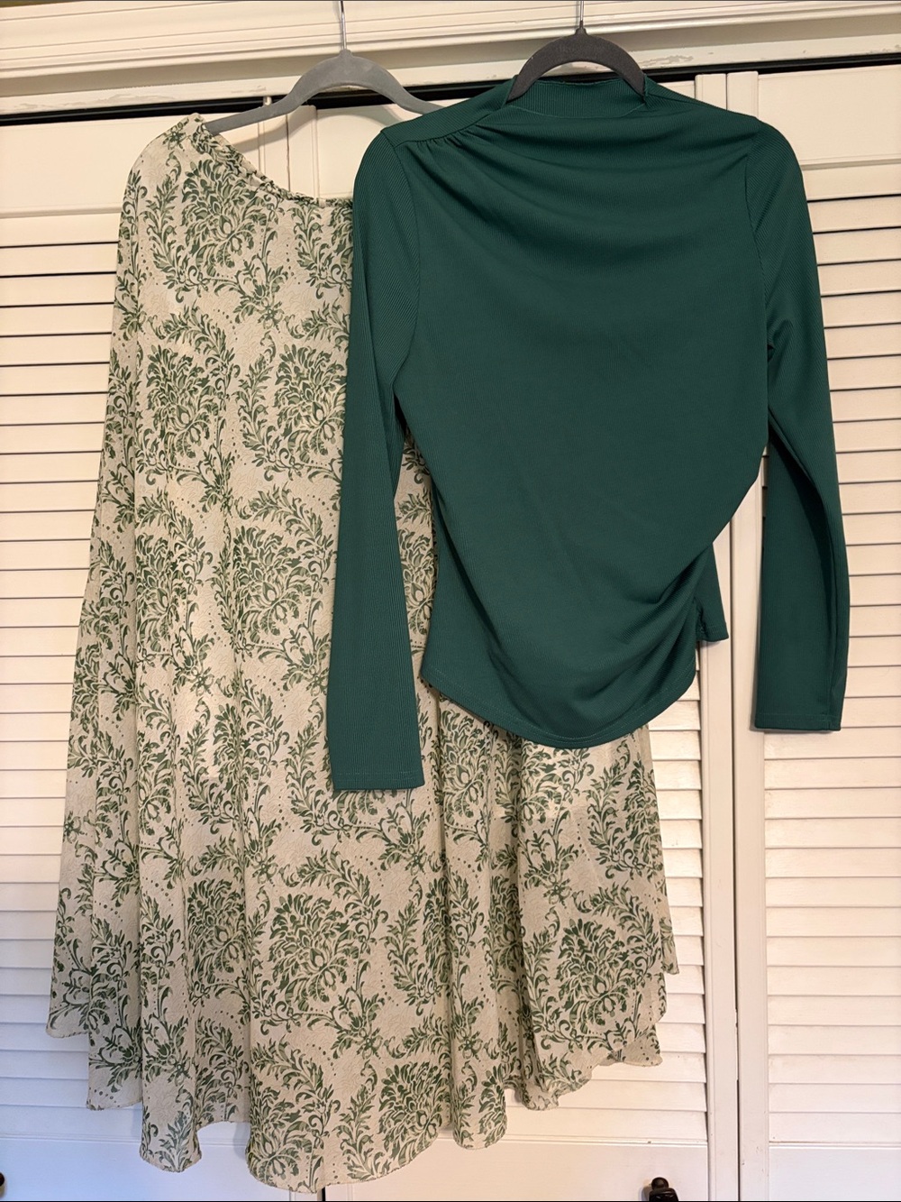 Green Floral A-Line Skirt with Matching Green Fitted Top